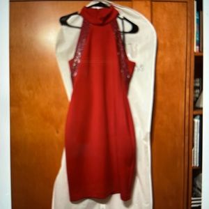 Beautifully detailed Halter Mock Neck embellished dress